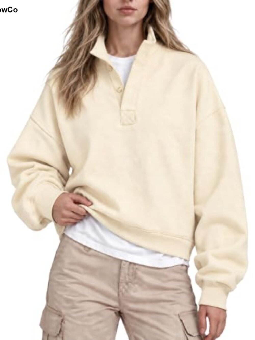 Mock Neck Oversized Cropped Fleece Sweatshirt Pullover